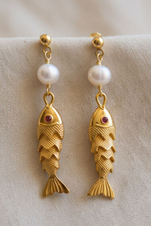 Pendientes pez y perla