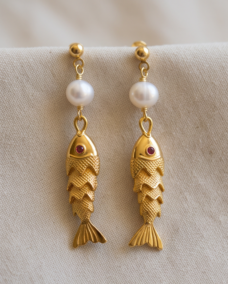 Pendientes pez y perla